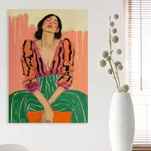 Impresión artística sobre lienzo enmarcada, decoración de pared con estilo vintage de mujer fuerte, póster con atuendo tropical naranja y pandilla, arte moderno para sala de estar, dormitorio, oficina o bar, regalo perfecto para mujeres - Enmarcado - Ver 5