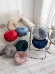 1pc Round Pleated Pumpkin Throw Pillows,Classy Accent Pumpkin Cushion With Center Button,Soft Velvet Pillow For Sofa,Living Room,Luxury Room Decor With Center Button,For Home Decoration,Sofa,Couch,And Chair Bed Decoration - Multicolor - View 3