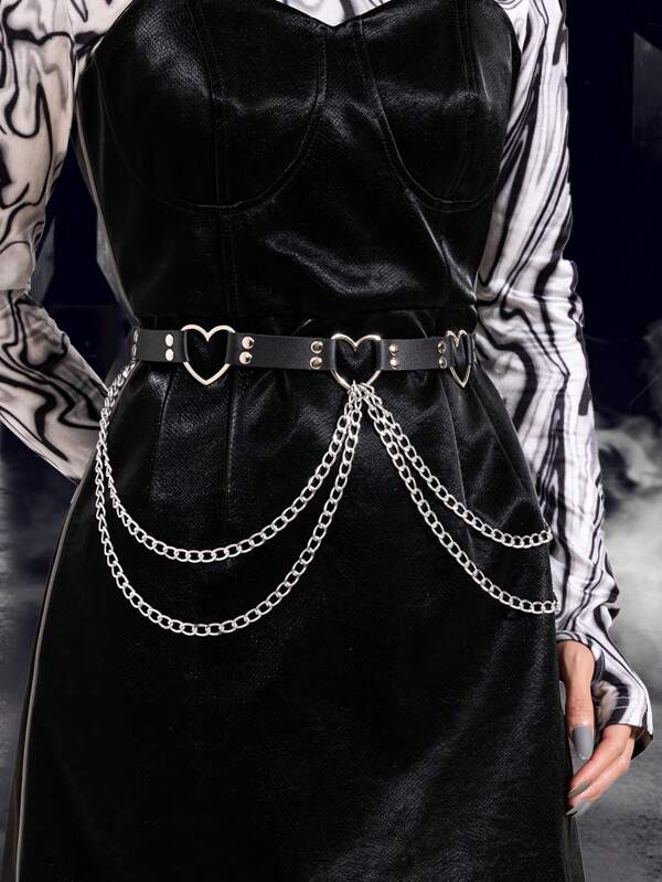 Cinto feminino estilo gótico com corrente e franjas, ideal para o dia a dia, Halloween e festas de Natal. Perfeito para compor looks casuais, usar no Halloween ou em outras ocasiões.