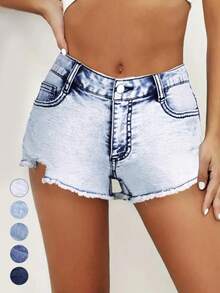 KWomen's Ripped Slash Pockets Vintage Denim Shorts, Womenswear Casual  Raw Hem Jean Shorts For Daily Wear, Ladies Fall Jorts Bottoms, Stretchy Jeans, Jeans For Women, Pants For Women, Jeans, Y2K Clothing - 白色 - 查看 2