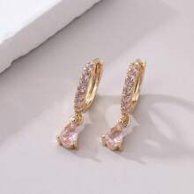 Pendientes de gota de agua con circonita cúbica rosa, accesorio de lujo de diseño exclusivo con sensación de alta gama