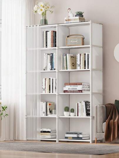 Étagère cube multifonctionnelle, penderie, unité d'étagère, présentoir autoportant, rack de stockage au sol avec rideau, meuble de rangement pour livres, convient pour la chambre, le salon, la cuisine, le bureau, le bureau, le stockage des vacances