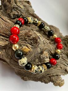Men's Beaded Protection Bracelet 8mm Red Turquoise, Black Obsidian Meditation Jewelry For Women Men- Strength, Confidence, Negative Energy - Multicolor - View 4