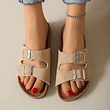 Women's Style Open Toe Sandals, Summer 2025 New Fashion Transparent Retro Beach Creative Soft Cork Casual Slip-On Roman Shoes - Beige - View 3