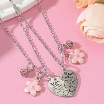 2pcs Mother Daughter Necklace - Heart Matching Necklace Keychain For Mom Women Mother Day Gift From Daughter