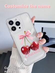 Customize The Phone Case With The Name, Customize The Phone Case That Is Exclusive To You. Cute Cherry Design. Custom Phone Case. High Transparency And Transparent Phone Case, Clear Printing. The All-Inclusive Soft Shell Protects The Mobile Phone In All Aspects - Clear - View 6