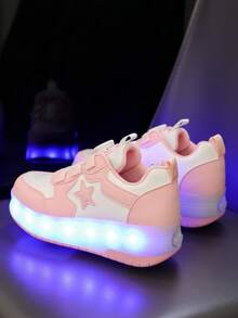 GUANGLAN USB aufladbare LED 7-farbige Beleuchtung Rollschuhe, leuchtende Sneaker für Kinder, Jungen & Mädchen, Kinder, Mittelschüler, Lässig Running Sportschuhe - Pink - Übersicht 6