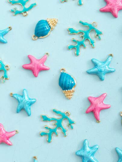 4pcs Summer Colorful Ocean Beach Holiday Wind Starfish Conch Coral Fashion Bracelet Necklace DIY Pendant
