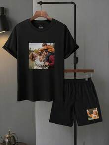 Customized T-Shirt & Drawstring Shorts/Men 2 Pieces Set/Casual/Streetwear/Sports/Outdoor-Tennis Golf Style/ALL/Global/All Spring/Summer Anniversary/Other/Christmas/Halloween/Thanksgiving/St. Patrick's Day/Nurses Day/Women's Day/Chinese New Year, Customized T-Shirt & Drawstring Shorts Boyfriend-Style Men's Sportswear, Boyfriend-Style Men's Basics/Street Style Ideal Gifts - Black - View 3