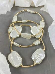 Set de 3 brățări asimetrice cu perle artificiale, stil baroc, bijuterii vintage de culoare aurie, potrivite pentru purtarea zilnică a femeilor, întâlniri, ieșiri de vară, vacanțe la plajă, petreceri, cadou de sărbători, bijuterii cadou