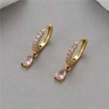 Pendientes de gota de agua con circonita cúbica rosa, accesorio de lujo de diseño exclusivo con sensación de alta gama