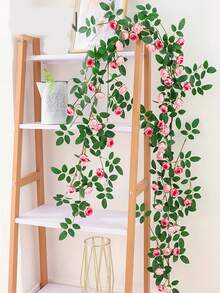 3pcs 6Ft Bendable Pink Rose Flower Garland,Artificial Silk Wild Roses Vine Leaves Hanging Flowers,For Wall Fireplace Fence Trellis Decoration,Wedding Party Room Indoor Outdoor Decoration,Christmas Thanksgiving Day Valentine's Day Decor,Yard Balcony Garden Spring Summer Fall Decor,Home Bedroom Bathroom Living Room Decor - Multicolor - View 9