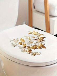 1pc Creativity 3D Yellow Golden Flower Wall Decal, Light Luxury Palace Vintage Style, For Ceramic Surface, Toilet, Bathroom, Refrigerator, Window, Bathtub, Door, Car, Living Room, Bedroom Home, Toilet Decoration Items Refresh Your Home Decor