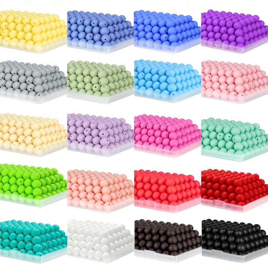 105颗彩色硅胶珠套装（9/12/15毫米），适用于珠宝制作 - 专业工艺用品，包含手链/项链/钥匙扣/笔饰和证件挂绳材料，现代办公装饰/DIY礼物/单色配饰（男女通用工艺用品）