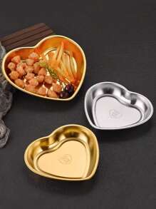 1pc Stainless Steel Creative Heart Shaped Snack Plate, Dessert Dish, Barbecue Tray, Fruit Salad Bowl