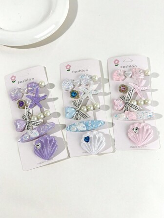 5件套可爱海洋公主海星贝壳发夹，珍珠鳄鱼发夹女士爪夹发夹发夹