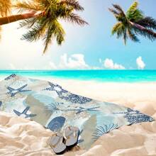 1 pieza Toalla de playa con capucha con elementos oceánicos, manta de playa de microfibra supersuave y envolvente de playa convertible, diseño de 4 botones que se puede desabrochar para convertirla en manta, súper absorbente, apta para viajes, piscina, buceo, surf, yoga, campamento, disponible en tallas para adultos y niños, de vuelta al colegio