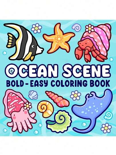 1 pièce Livre de coloriage de 52 pages sur le thème de l'océan. Livre de peinture graffiti pour enfants mettant en scène des créatures adorables. Jouet de dessin Montessori. Cadeau créatif facile à colorier avec des lignes épaisses. Un livre de coloriage audacieux et simple pour adultes et adolescents mettant en vedette des plantes.