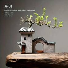 AAMTE Chinese Style Decor Planter, Bamboo & Succulent Ceramic Zen House Home Decoration, Miniature Landscape Plant Pot, No Plants Included, Suitable For New Year, Party, Christmas Gifts, Holiday