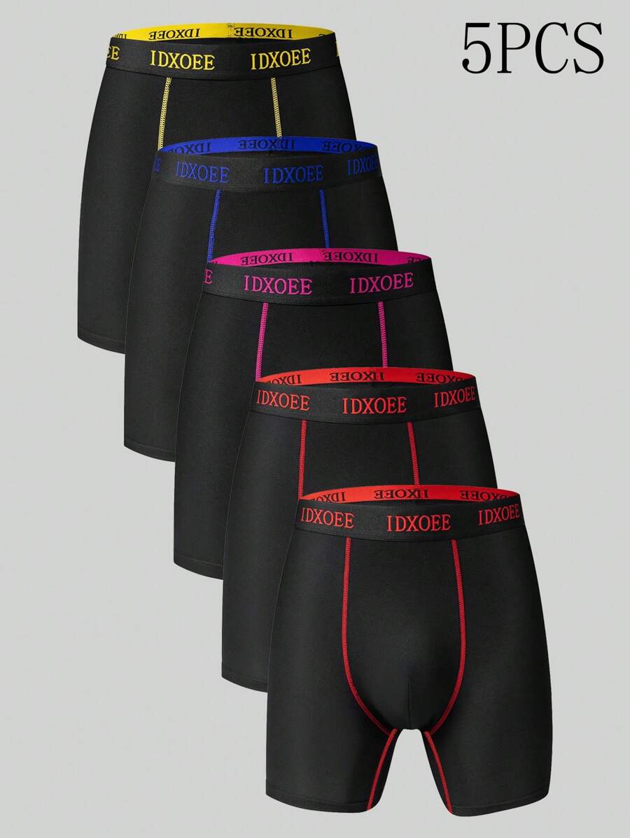 5 piezas Ropa interior ajustada y cómoda para hombres - Calzoncillos tipo bóxer largos y sueltos, cómodos para primavera, entrenamiento, deportes y uso casual - Suave, ligero, pantalones largos planos para hombres.