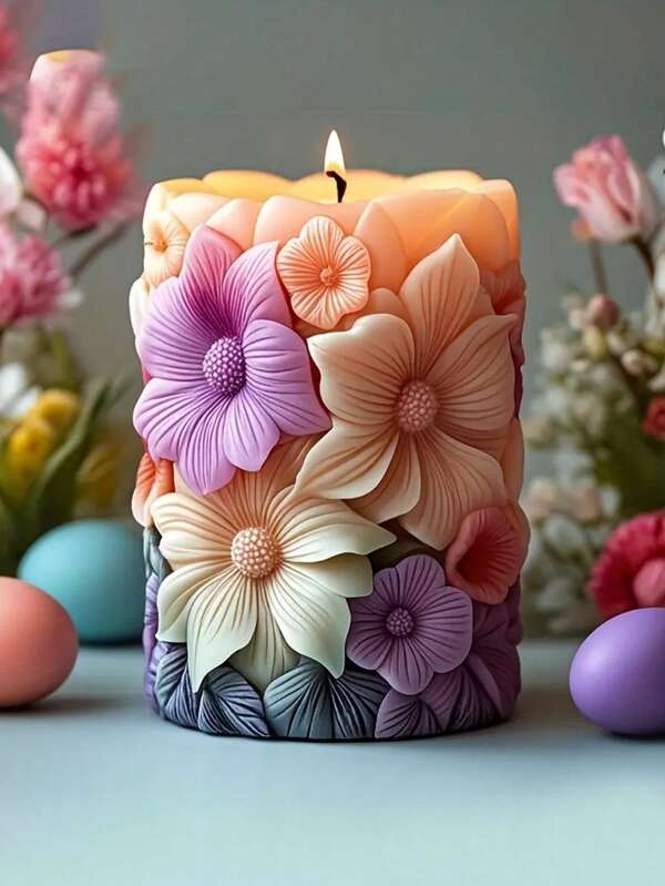 3D Exquisite Flower Column Candle Silicone Mold - Exquisite Column Design, Flower Detail Pattern Design, DIY Aromatherapy Handmade Soap Mold, Home Decoration | Birthday Gift | Mother's Day Gift | Girls' Gift | Ideal Silicone Mold