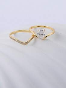 2pcs/Set Fashion Unique Oval Moissanite Ring, Gift For Women Engagement/Wedding/Anniversary