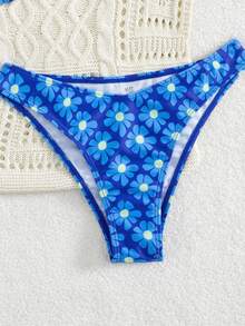 Summer Sexy Random Print Bikini Swimsuit, Triangular Beach Vacation Swimwear - Blue - View 4