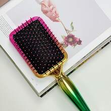 1PC Luxury Professional Round Hairbrush, Air Cushion Comb For Styling, Soft Bristle, Scalp Massage Comb, All Hair Types, Comfort Grip Handle, Effective Tool, Hair Care, Anti-Static, Detangling, Straight/Curly, Mirror Surface, Rainbow, Gift