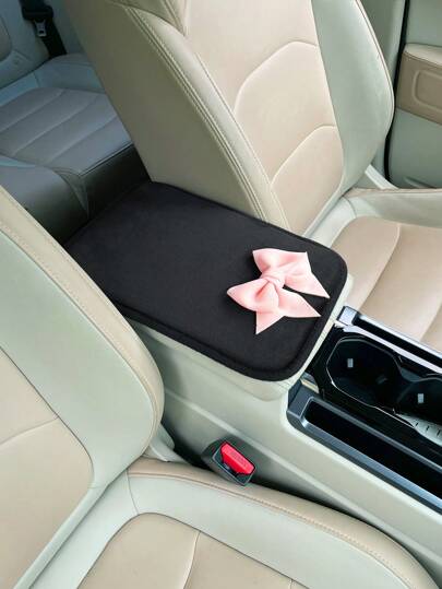 1pc Bow Decor Car Armrest Box Pad, Creative Non-Slip Central Console Cushion Cover