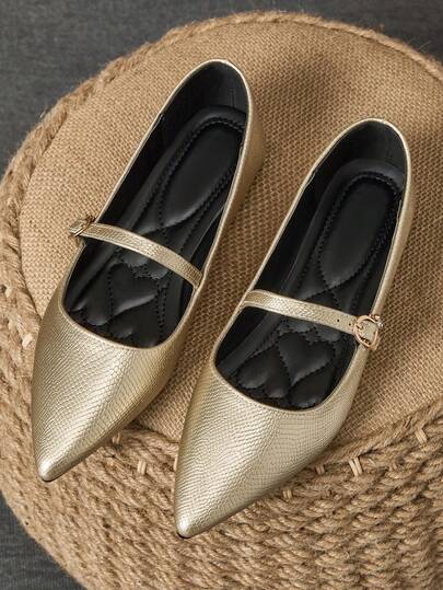 Pantofi sport cu vârful ascuțit pentru femei, fără mâneci, la modă, versatili și de înaltă calitate, de culoare aurie, pentru toate anotimpurile