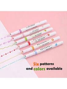 6pcs/Set Colored Curve Pens Highlighter Sets, Different Colors With 6 Different Curve Shape Fine Lines, Pens For Note Taking,Pens For Teen Kids Writing Journaling Drawing Scrapbook Back To School