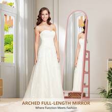 HWB 带储物功能的镜面珠宝柜、带全身镜和 360° 旋转装置的拱形珠宝柜、带后置储物架和挂钩的立式珠宝架收纳架、可上锁的返校宿舍储物柜 - 粉色 - 查看 5