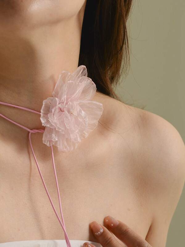 1 Stück rosa Spitzen Blumen Braut Halskette, elegant, bohemien, Valentinstag