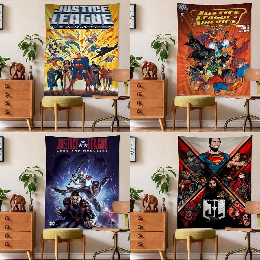 WB 1/5PCS Justices League Anime Tapestry Hanging Tarot Hippie Wall Rugs Dorm Home Decor Wall Tapestry Wall Hanging Decoration Household Decor Blanket Home Decor Hanging Tarot Hippie Wall Rugs Dorm Japanese Tapestry