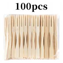 100pcs/200pcs/300pcs, High-Quality Wooden Fruit Fork, Disposable Dinner Fork, Perfect For Party Events, Suitable For Cocktail, Fruit, Pastry, Dessert, Bamboo Mini Fork, Appetizer Fork