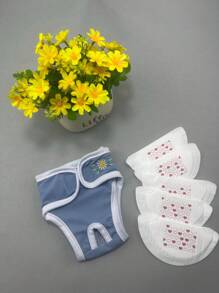 Culotte pour chienne en période physiologique, rose et bleue, avec 5 pièces de serviettes hygiéniques