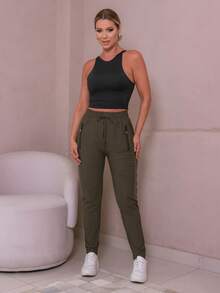 WOMEN'S PANTS, ELASTIC SPORTY - Verde - Ver 2
