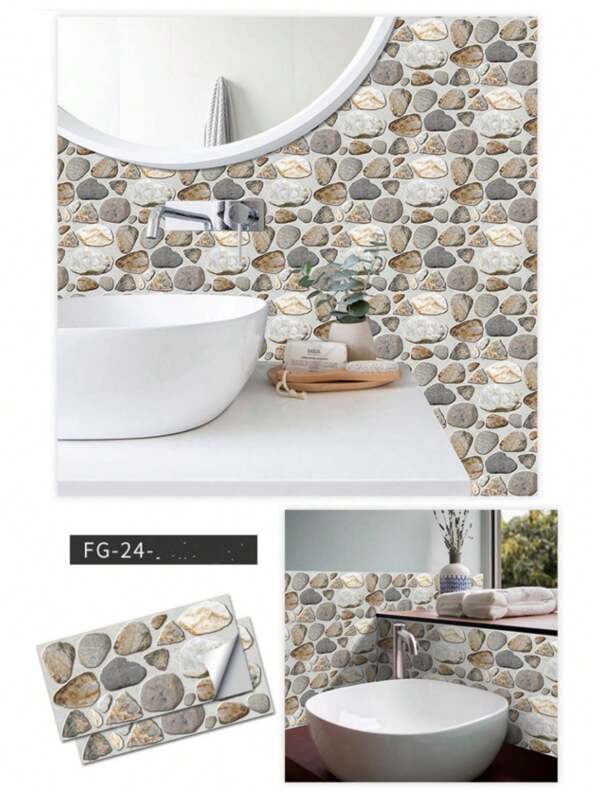 6pcs Simulation Pebble & Vintage Frosted Wall Stickers/Self-Adhesive Waterproof/Scratch/Oil/Mold Proof Non-Cut Wall Stickers|Wall Decoration Renovation Wallpaper, Kitchen Oil-Proof Stickers, Imitation Brick Wallpaper Decoration, TV Background Wall Decoration, Suitable For Kitchen, Bathroom, Bedroom And Furniture Decoration, Easy To Install,|Vintage Stone Design|Vinyl Wallpaper Wall Paper Room Decor