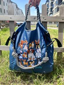 1个时尚多功能狗狗刺绣轻便尼龙手提袋，通勤购物袋 - 彩色 - 查看 6