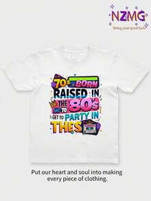 70s Born 80s Raised Party In The 90s Print Women's Cotton T-Shirt 200g, Round Neck Comfortable And Breathable, Ideal For Casual Wear And Parties - 白色 - 查看 2