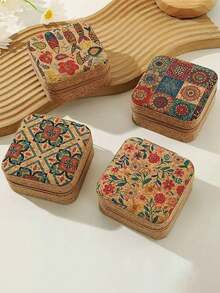 1/5pcs Printed Jewelry Box, Small PU Leather Travel Jewelry Storage Box, Double-Layer Portable Mini Jewelry Display And Storage Box, Multifunctional Jewelry Storage Box, Zipper Convenient Jewelry Bag, Essential For Travel And Home, Suitable For Earrings, Rings, Necklaces, Bracelets, Nail Art, Women's Day Gifts, Christmas Gifts, Halloween Gifts, Women's Gifts,For Holiday Beach, Bathroom Collection, Bedroom Collection, Large Capacity - Multicolor - View 8