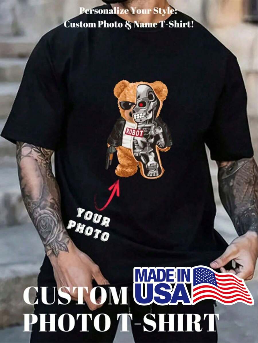 1pc Customized Spring/Summer Men's T-Shirt, Made Of 180gsm Pure Cotton, Personalized With Photo/Pattern/Selfie/Family/Pet/Couple/Internet Popular Image, Father's Day Gift, Dad's Gift, Customized Photo, Holiday Gift, Anniversary Gift, Party T-Shirt, Meaningful Commemorative Gift, Clothing For Him, Surprise Gift, Men's Top, Gift For Boyfriend, Gift For Husband, Valentine's Day Gift, Wedding Gift. Stylish, Fashion, Hipster, Casual, Capsule Wardrobe, Men Basic/Street Style. Ideal Gifts For Him, Boyfriend, Family, Friends For Birthdays, For Vacation/Holiday, For School/Competition, For Sports/Climbing 180gsm Pure Cotton