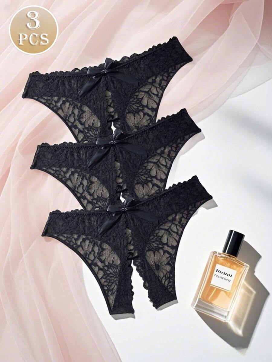 3pcs Plus Size Women Lace Sexy Open Crotch Panties, Seamless Lingerie ...