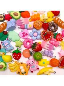 10/20/30/50/100/Stück bunte Harz Charms - verspieltes Tier, Obst & Lebensmittel Serie - bunter DIY Schmuckherstellungs-Set für Halsketten, Armbänder, Ohrringe - langanhaltend, leicht & farbbeständig - ideal für Bastelbegeisterte, Schmuckherstellung Zubehör