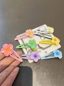 12个彩色鸡蛋花油珠BB发夹，适合青少年，春季新款，防止头发断裂，无害发夹，甜美花朵多色发夹 - 彩色 - 查看 3