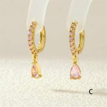 Pendientes de gota de agua con circonita cúbica rosa, accesorio de lujo de diseño exclusivo con sensación de alta gama