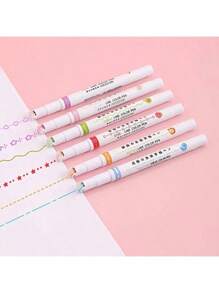 6pcs/Set Colored Curve Pens Highlighter Sets, Different Colors With 6 Different Curve Shape Fine Lines, Pens For Note Taking,Pens For Teen Kids Writing Journaling Drawing Scrapbook Back To School
