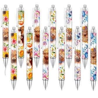 3/6/12/18pcs Highland Cow Ballpoint Pen Set, Cute Cow Print Stationery, Desk Decor, Valentine's Day Gift For Her