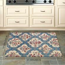 1pc Vintage Floral & Plant Printed Doormat, Soft Anti-Slip Absorbent Washable Kitchen Floor Mat, Low Pile Rectangular Household Decorative Carpet For Bathroom, Bedroom, Kitchen, Laundry Room
