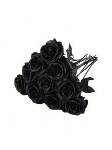 1/5 Ramos de rosas negras simuladas. En el estilo de fotografía gótico y oscuro. Para decoración de boda, decoración de habitación, decoración de fiesta como un accesorio para tomar fotos, para arreglar flores en jarrones, decoración del hogar y decoraciones del Día de San Valentín. Estas son flores artificiales muy realistas. No se incluyen los jarrones, pero se proporcionan los accesorios del ramo.